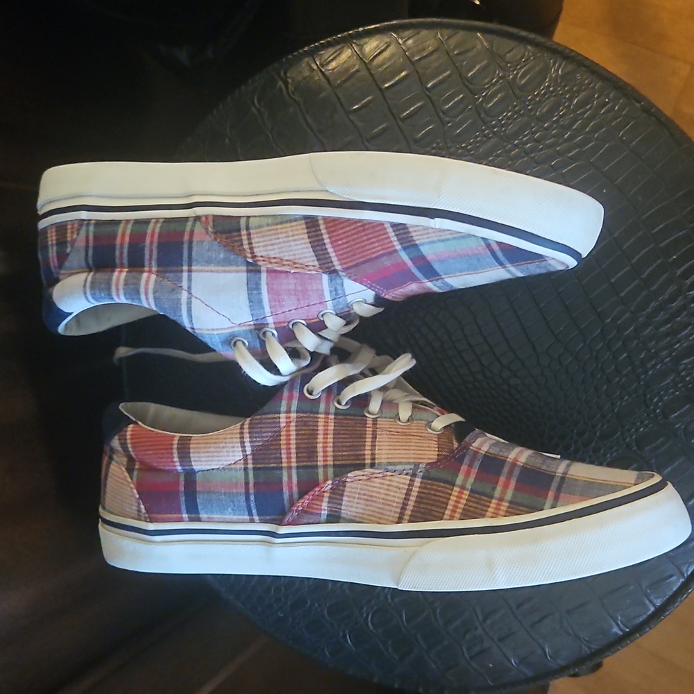 Ralph Lauren Polo Thorton III Madras Plaid Canvas Lace Up Shoes EUC, Classic - Picture 10 of 13
